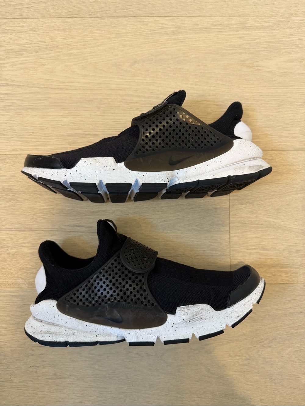 Nike Sockdart Black and White Slip-On Athletic Sneakers